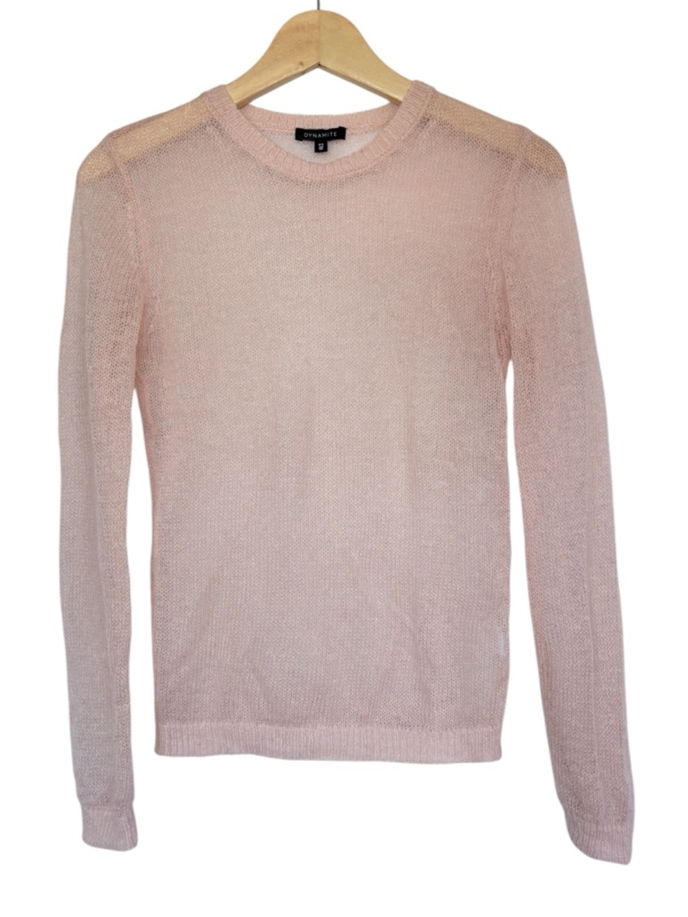 Dynamite Crewneck Mohair Sheer Granola Sweater Soft Goblin Pink Blush Sz Small - Picture 4 of 10